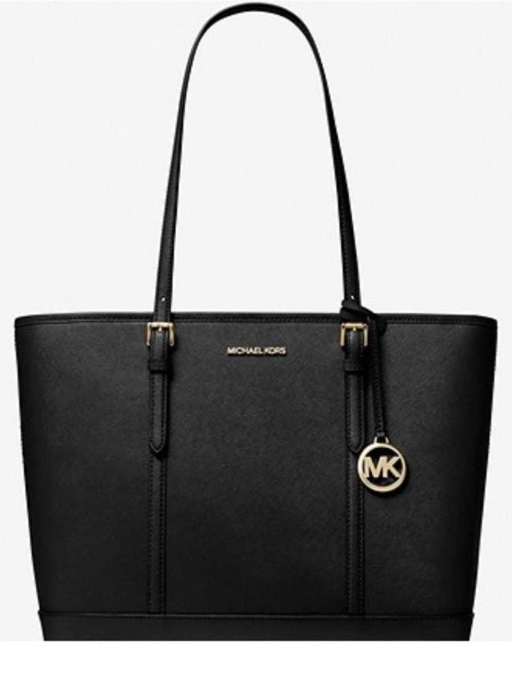 Michael Kors Jet Set Travel Tote Black Leather Gold MK Shoulder Bag NWT